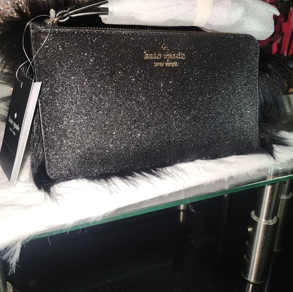 Kate Spade Black Glitter wristlet - Picture 3 of 4